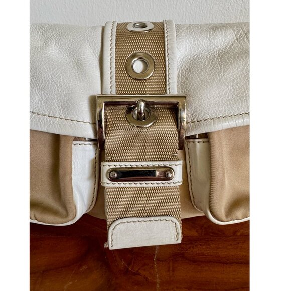 PRADA Vitello-Trimmed Tessuto Double Pocket Buckle Flap Shoulder Bag - Picture 15 of 16